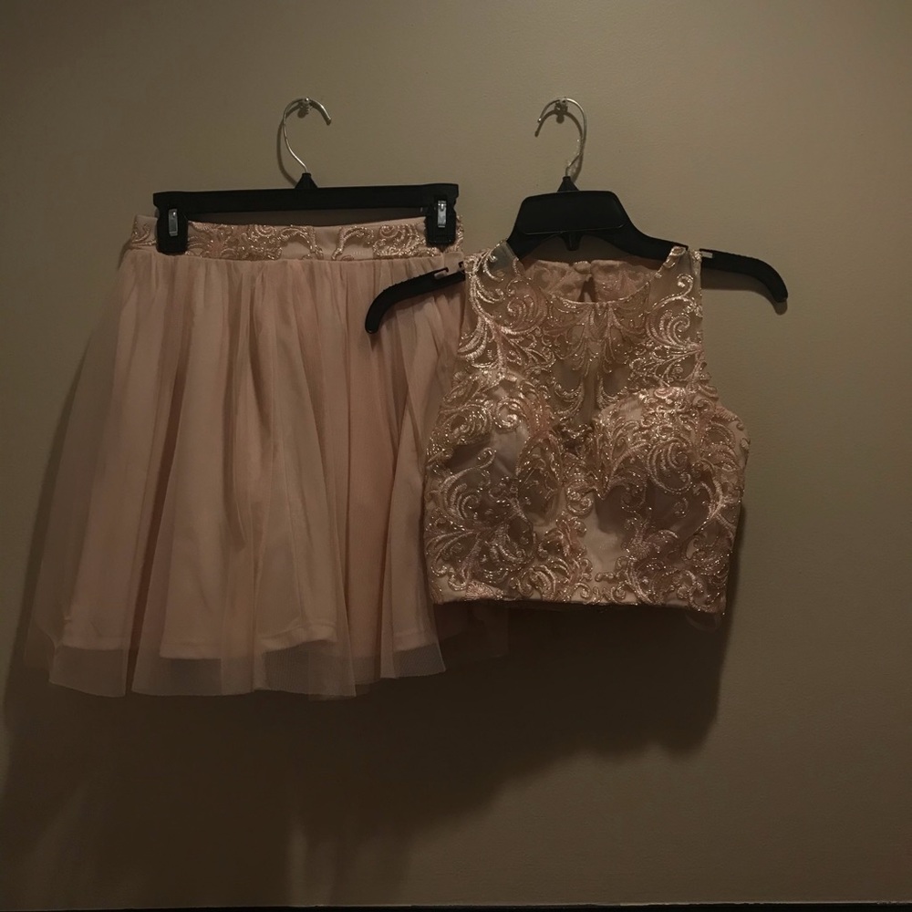 Pale Pink Two Piece Homecoming Dress